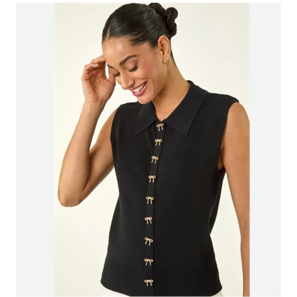 ASTR The Label Sweater Vest Womens Small Black Collared Bow Front Knit Cropped